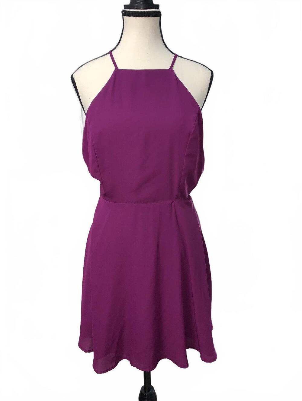 Purple Sleeveless Backless Dress with Crisscross Straps, 100% Polyester Small